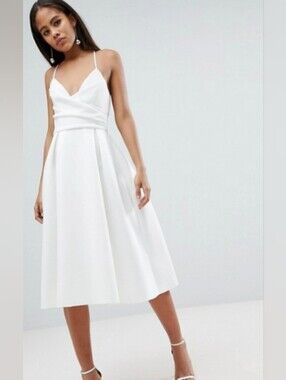 ASOS White Strappy V-Neck Fit & Flare Dress Size 8